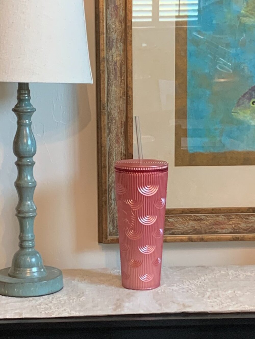 Starbucks Venti 24oz Pink Rose Shimmer Tumbler w/Lid and Straw New with Tag